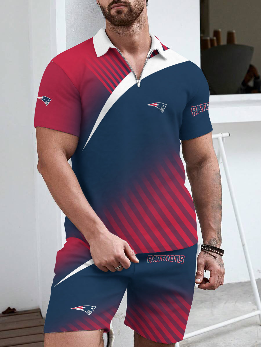 New England Patriots Limited Edition ZIP Polo Shirt And Shorts Two-Piece Suits HA05