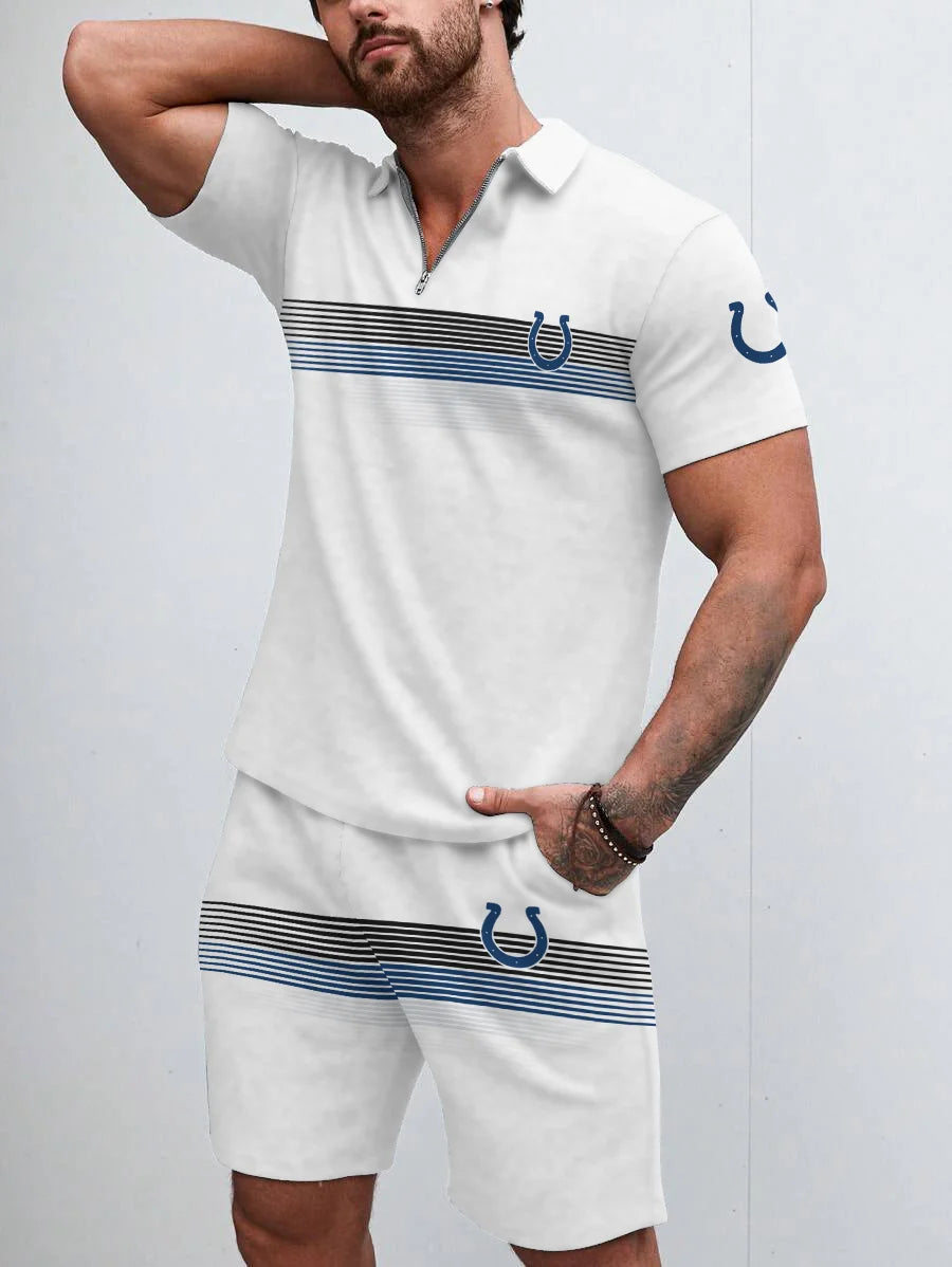 Indianapolis Colts Limited Edition ZIP Polo Shirt And Shorts Two-Piece Suits HA02