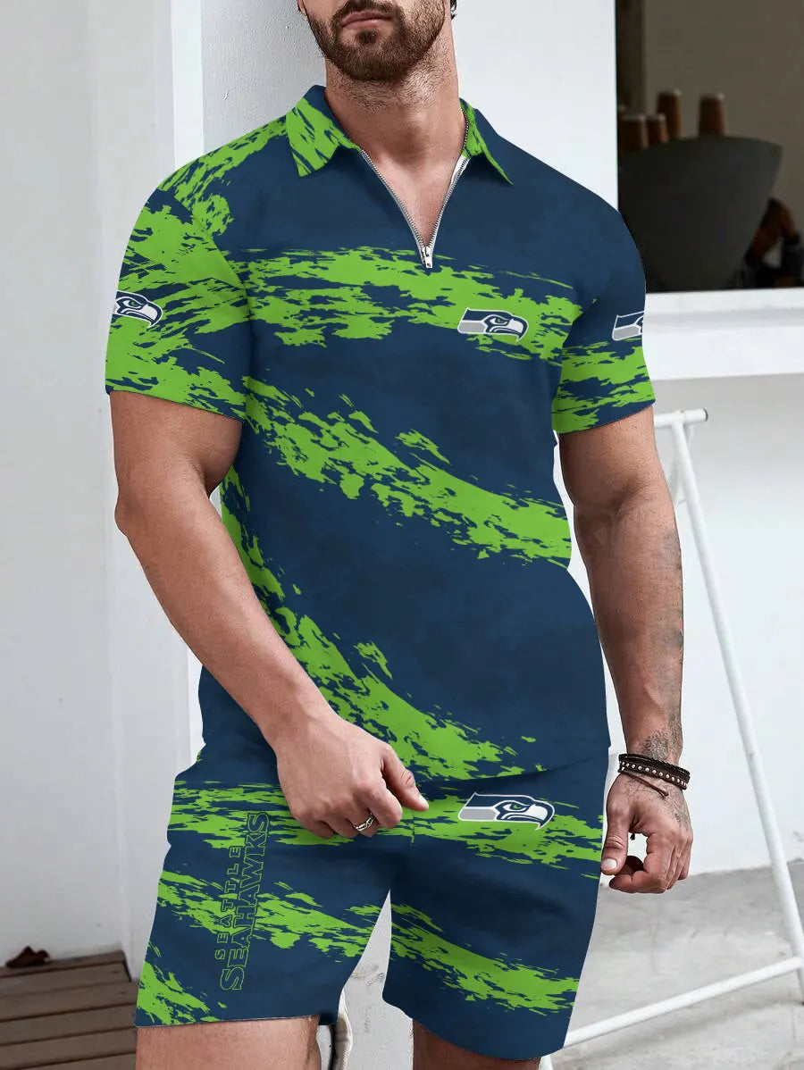 Seattle Seahawks Limited Edition ZIP Polo Shirt And Shorts Two-Piece Suits HA01