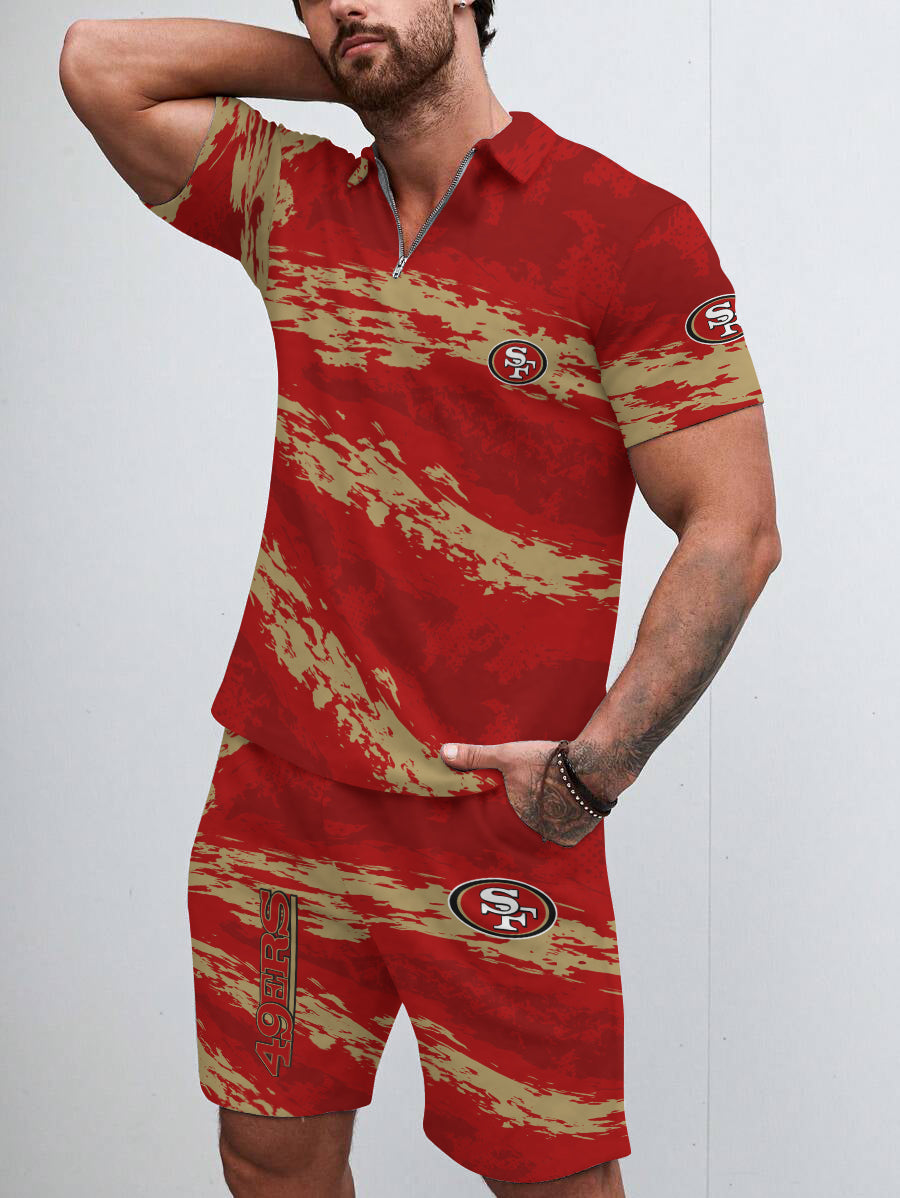San Francisco 49ers Limited Edition ZIP Polo Shirt And Shorts Two-Piece Suits HA04
