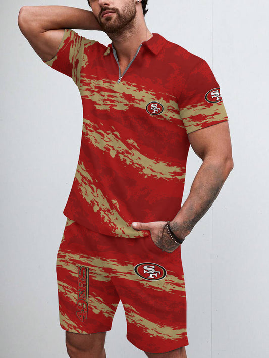 San Francisco 49ers Limited Edition ZIP Polo Shirt And Shorts Two-Piece Suits HA04