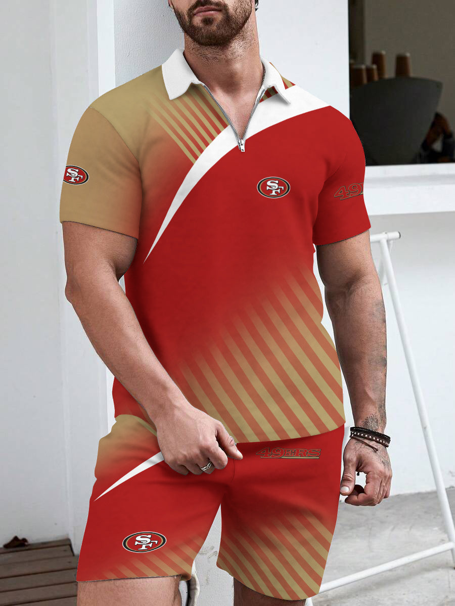 San Francisco 49ers Limited Edition ZIP Polo Shirt And Shorts Two-Piece Suits HA05