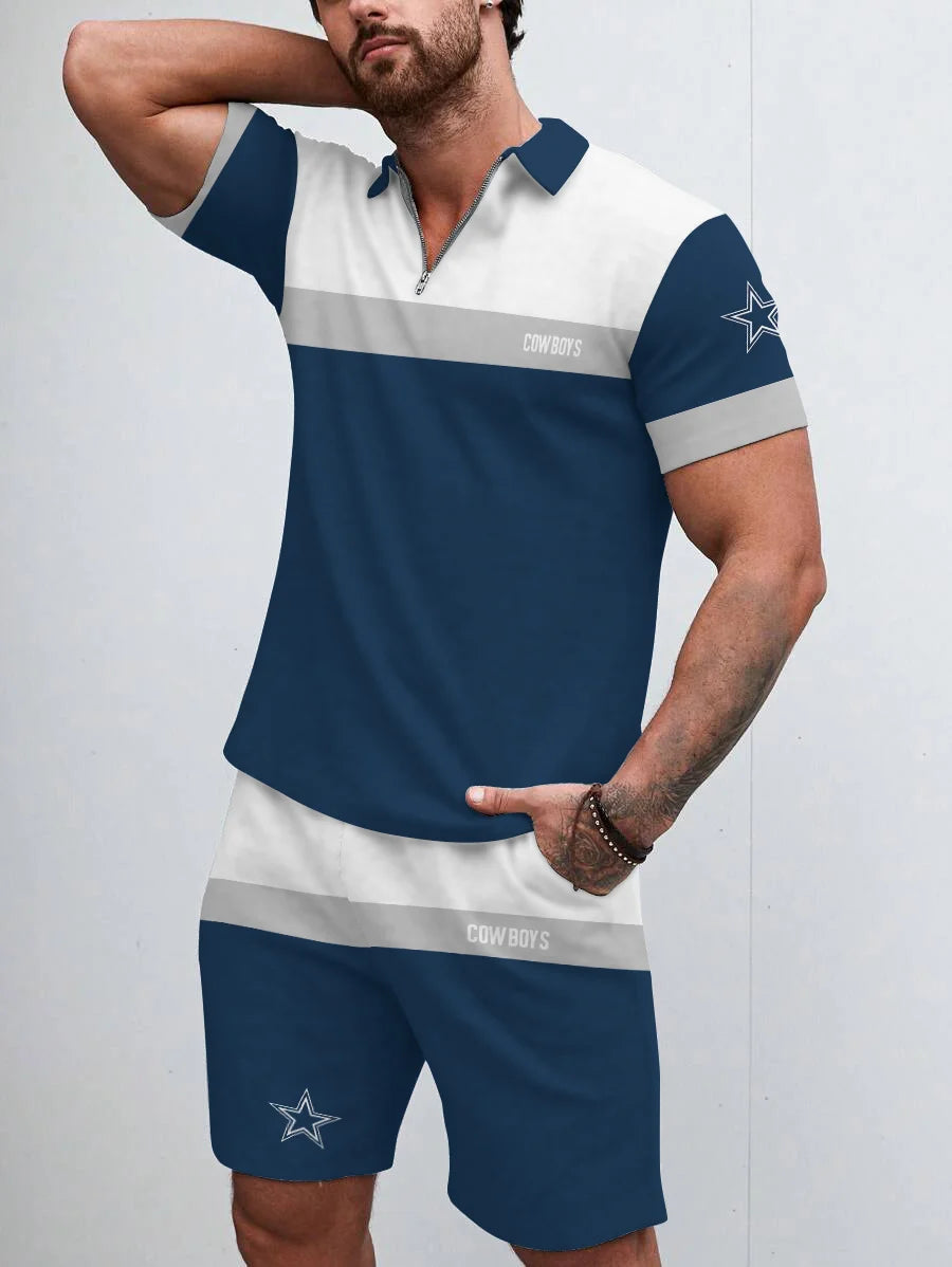 Dallas Cowboys Limited Edition ZIP Polo Shirt And Shorts Two-Piece Suits HA01