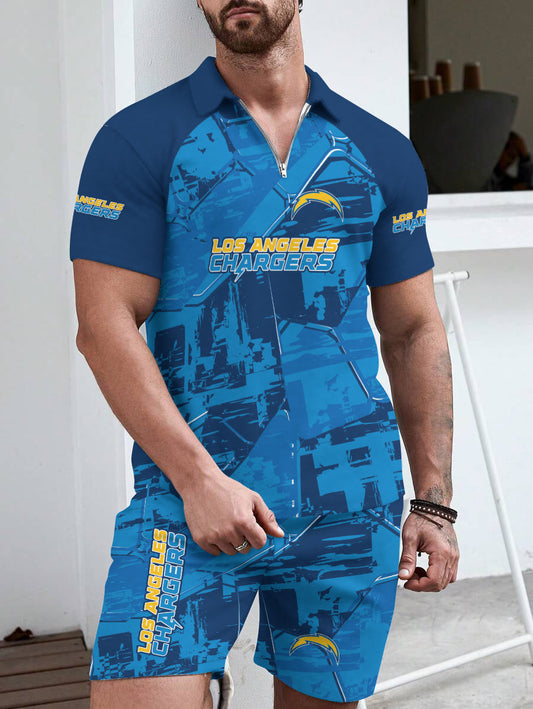 Los Angeles Chargers Limited Edition ZIP Polo Shirt And Shorts Two-Piece Suits HA03