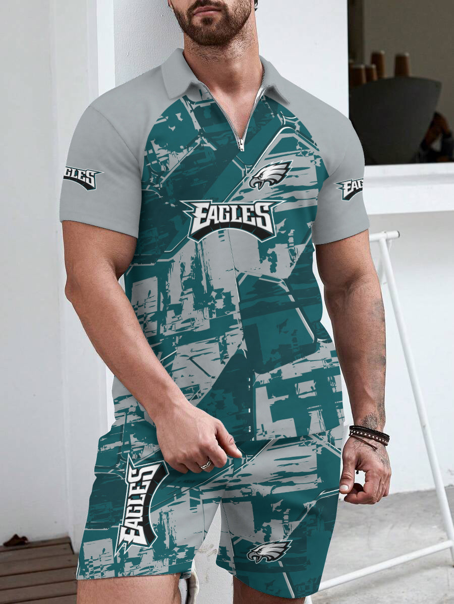 Philadelphia Eagles Limited Edition ZIP Polo Shirt And Shorts Two-Piece Suits HA05
