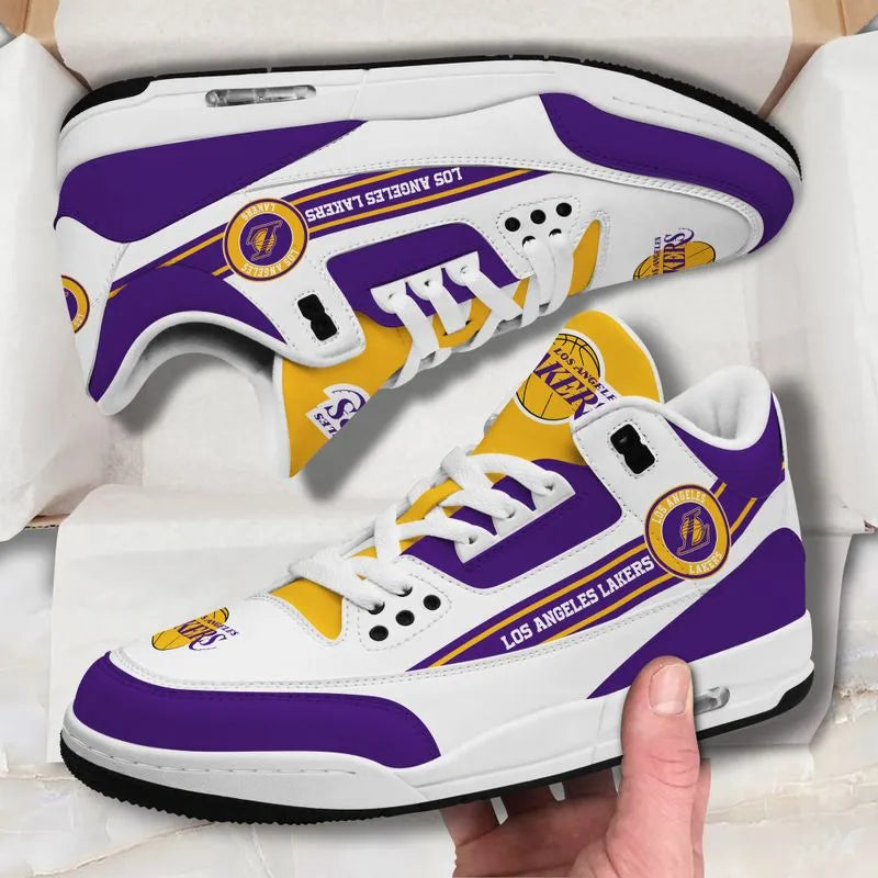 Los Angeles Lakers Basic White Genuine Leather JD03 Shoes Men and Women AZBTAJ3000053