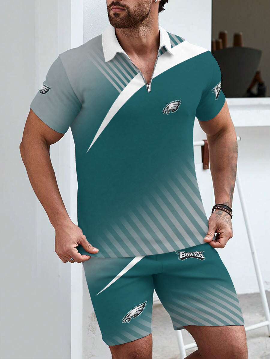 Philadelphia Eagles Limited Edition ZIP Polo Shirt And Shorts Two-Piece Suits HA04