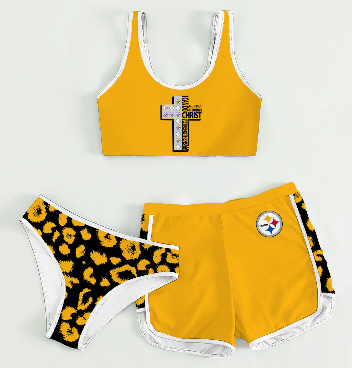 Pittsburgh Steelers Women’s Sports Set 3-Piece Crop Tank Top Underwear Shorts SSCTUS012