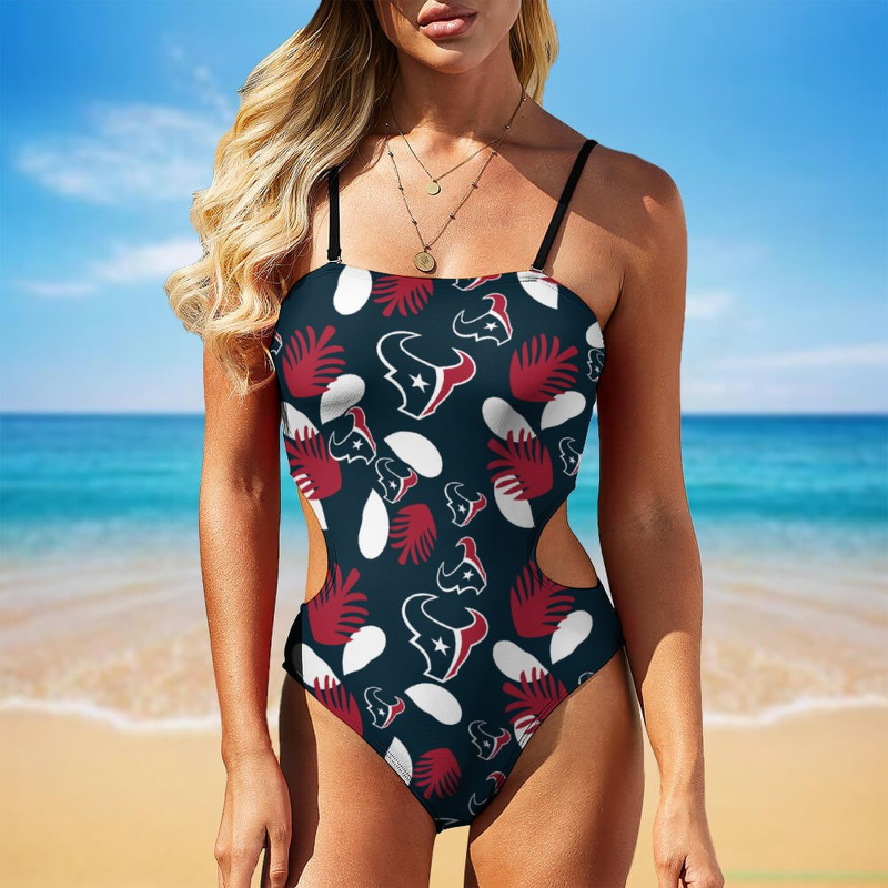 Houston Texans Women Cutout Swimsuit Sexy Sling One Piece Swimsuit S9CSSS004
