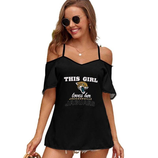Jacksonville Jaguars This Girl Loves Her Women’s Off Shoulder Sling Top S9SST021