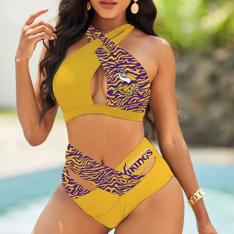 Minnesota Vikings Women’s 2PCS Bikini Swimsuit Criss Cross Cutout Bathing Suit S17-3