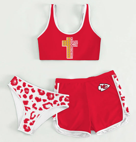 Kansas City Chiefs Women’s Sports Set 3-Piece Crop Tank Top Underwear Shorts SSCTUS014