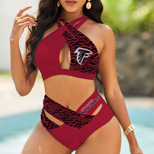 Atlanta Falcons Women’s 2PCS Bikini Swimsuit Criss Cross Cutout Bathing Suit S15-4