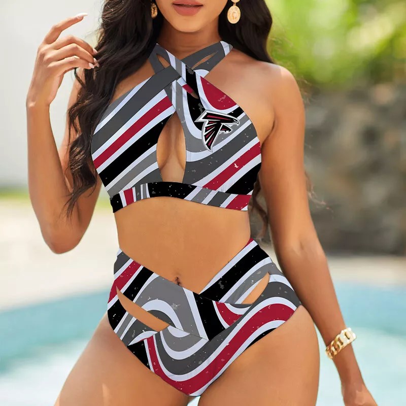 Atlanta Falcons Women’s 2PCS Bikini Swimsuit Criss Cross Cutout Bathing Suit S15-5