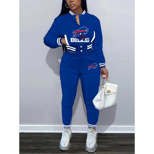 Buffalo Bills Women’s Outfits Varsity Jacket Crop Tops Sweatpants Tracksuit 01