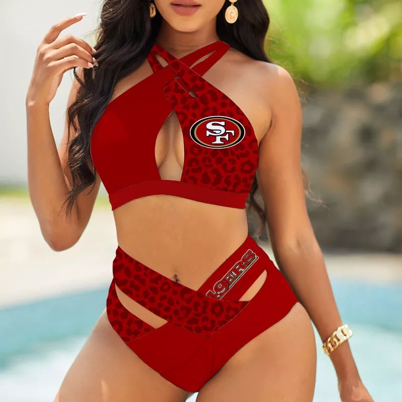 San Francisco 49ers Women’s 2PCS Bikini Swimsuit Criss Cross Cutout Bathing Suit S04-3