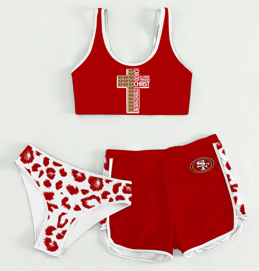 San Francisco 49ers Women’s Sports Set 3-Piece Crop Tank Top Underwear Shorts SSCTUS004