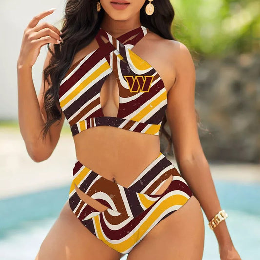 Washington Commanders Women’s 2PCS Bikini Swimsuit Criss Cross Cutout Bathing Suit S20-5