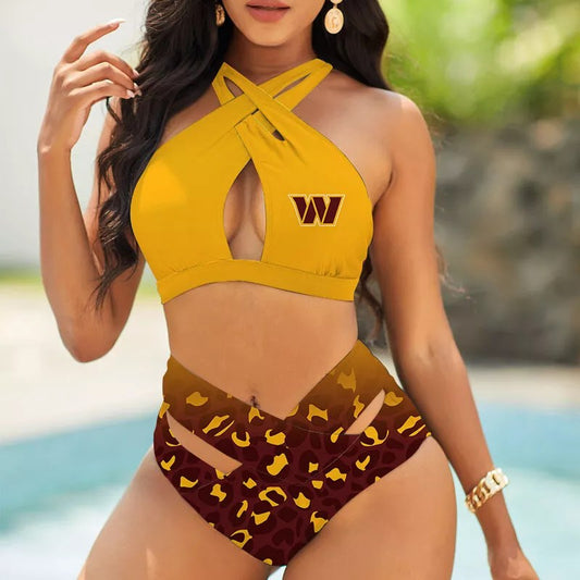 Washington Commanders Women’s 2PCS Bikini Swimsuit Criss Cross Cutout Bathing Suit S20-6
