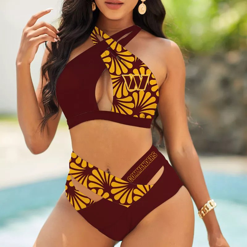 Washington Commanders Women’s 2PCS Bikini Swimsuit Criss Cross Cutout Bathing Suit S20-7