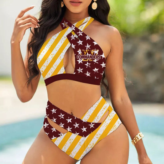 Washington Commanders Women’s 2PCS Bikini Swimsuit Criss Cross Cutout Bathing Suit S20-8