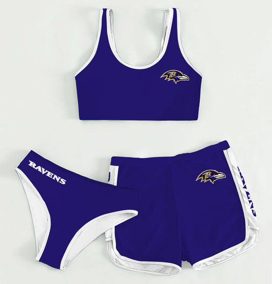 Baltimore Ravens Women’s Sports Set 3-Piece Crop Tank Top Underwear Shorts SSCTUS025