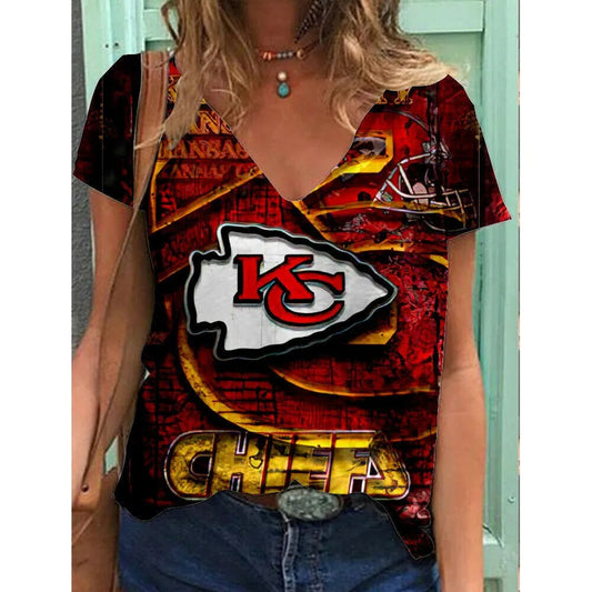 Kansas City Chiefs V-neck Women T-shirt AGCWTS637