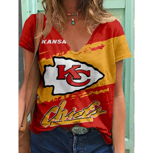 Kansas City Chiefs V-neck Women T-shirt AGCWTS638