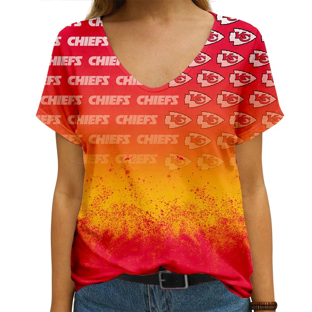 Kansas City Chiefs V-neck Women T-shirt AGCWTS642