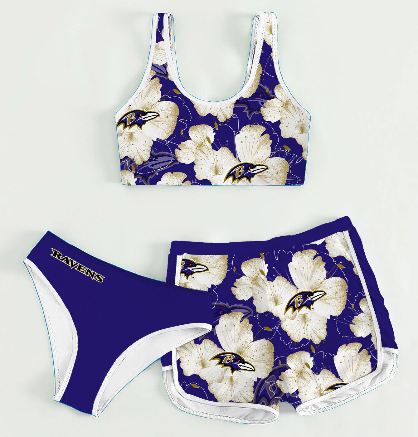 Baltimore Ravens Women’s Sports Set 3-Piece Crop Tank Top Underwear Shorts SSCTUS026