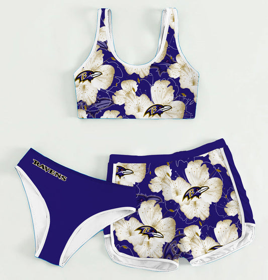 Baltimore Ravens Women’s Sports Set 3-Piece Crop Tank Top Underwear Shorts SSCTUS026