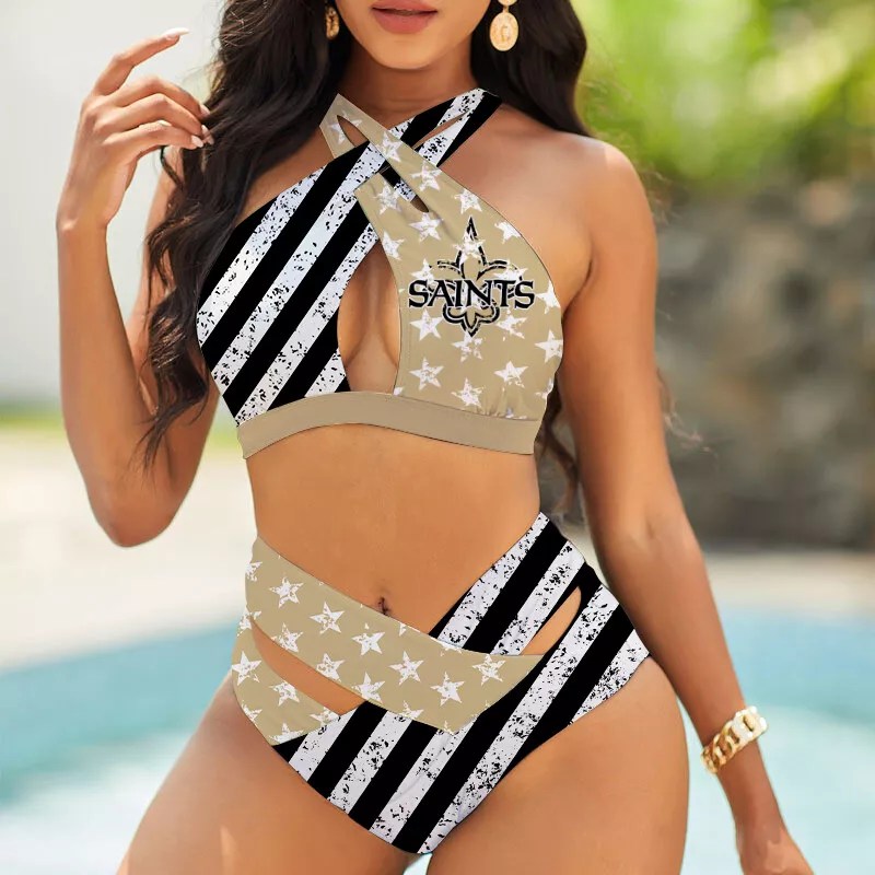New Orleans Saints Women’s 2PCS Bikini Swimsuit Criss Cross Cutout Bathing Suit S9BCCB026-8