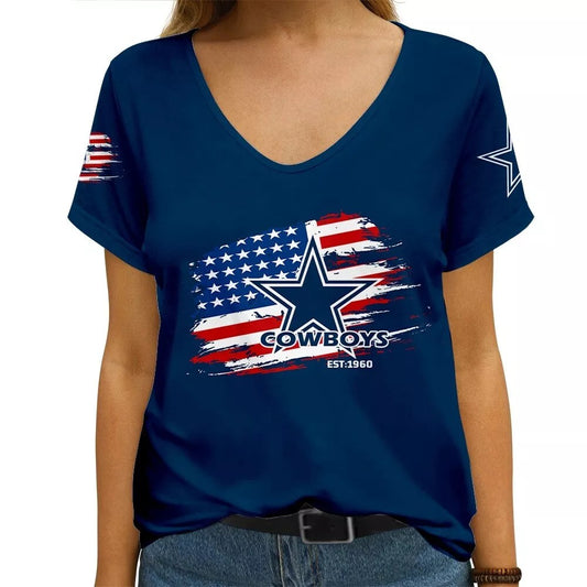 Dallas Cowboys V-neck Women T-shirt AGCWTS654