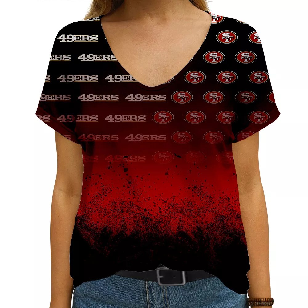 San Francisco 49ers V-neck Women T-shirt AGCWTS664