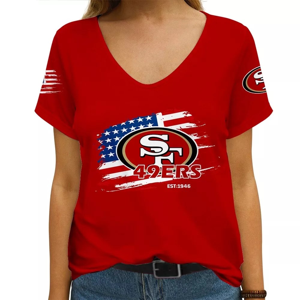 San Francisco 49ers V-neck Women T-shirt AGCWTS658