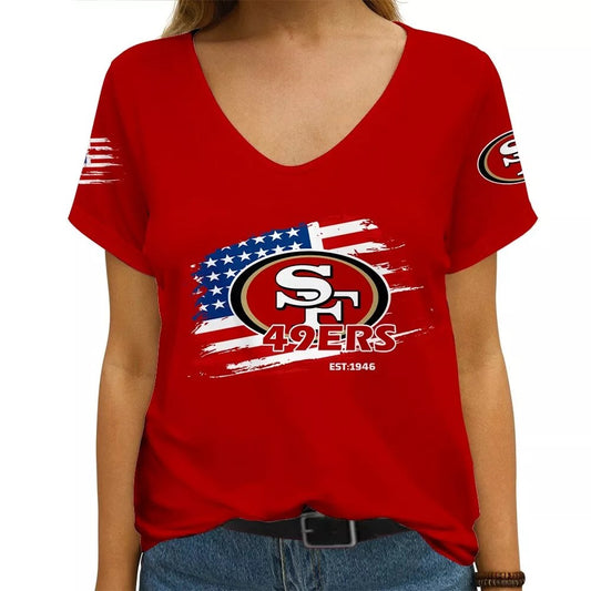 San Francisco 49ers V-neck Women T-shirt AGCWTS658