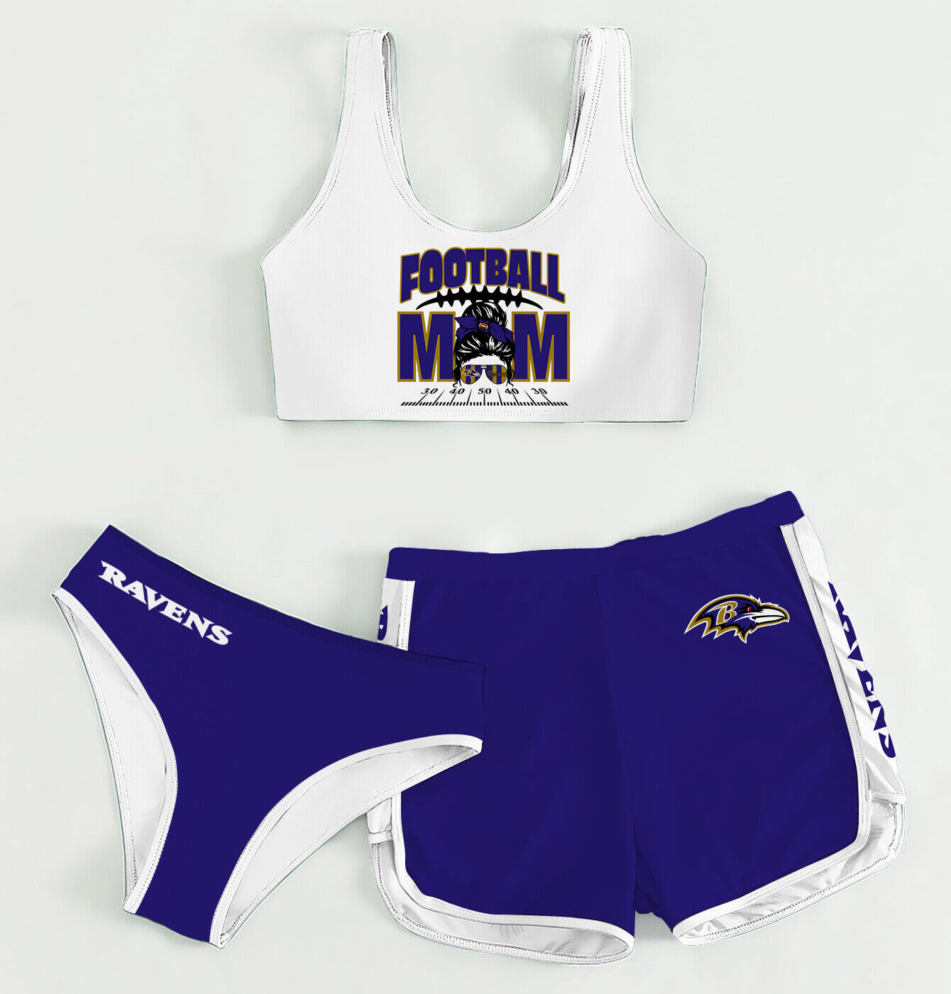 Baltimore Ravens Women’s Sports Set 3-Piece Crop Tank Top Underwear Shorts SSCTUS027