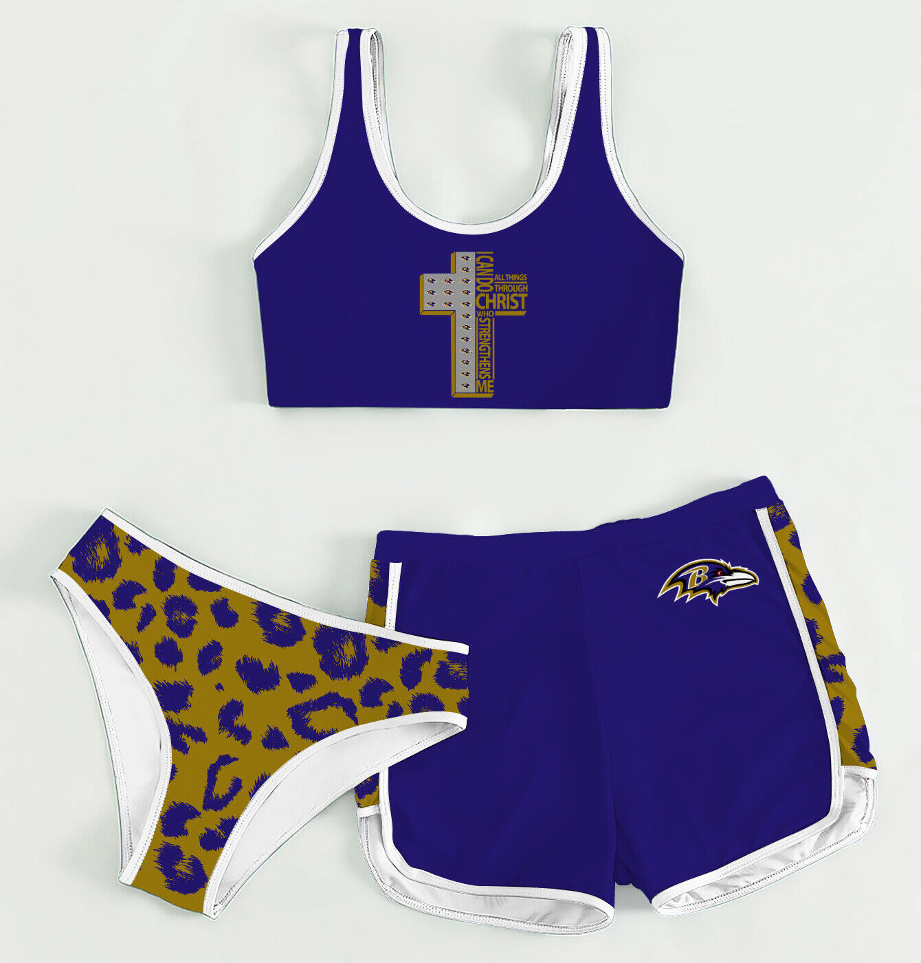 Baltimore Ravens Women’s Sports Set 3-Piece Crop Tank Top Underwear Shorts SSCTUS028