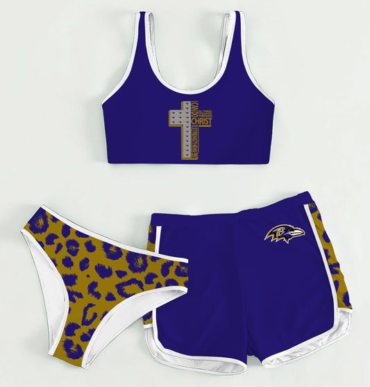 Baltimore Ravens Women’s Sports Set 3-Piece Crop Tank Top Underwear Shorts SSCTUS028