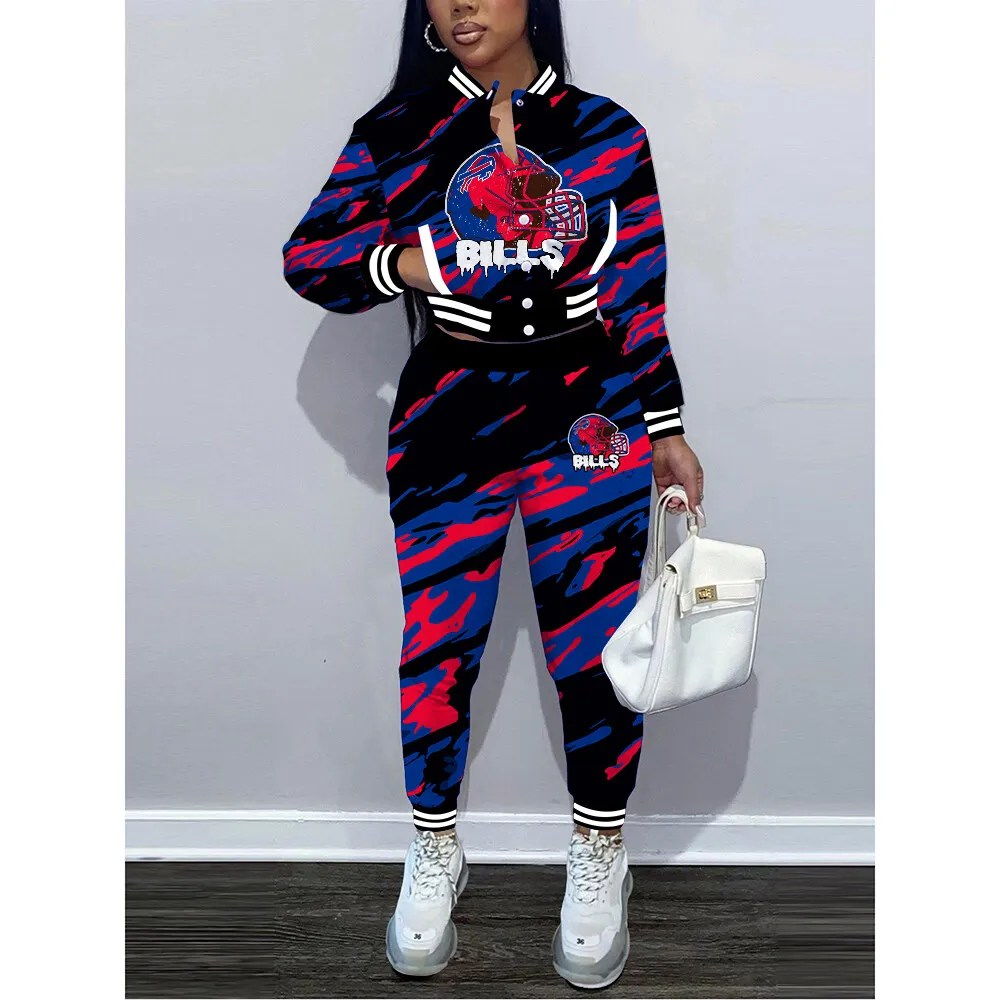 Buffalo Bills Women’s Outfits Varsity Jacket Crop Tops Sweatpants Tracksuit 02