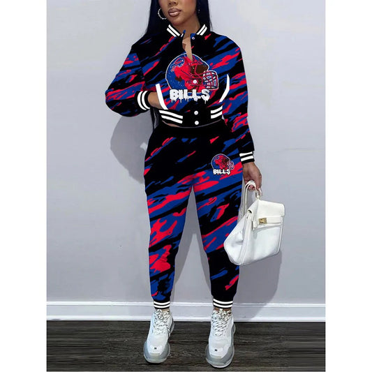 Buffalo Bills Women’s Outfits Varsity Jacket Crop Tops Sweatpants Tracksuit 02