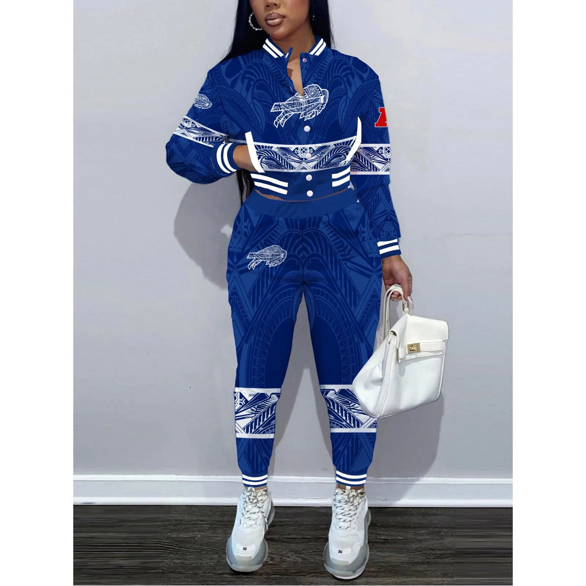 Buffalo Bills Women’s Outfits Varsity Jacket Crop Tops Sweatpants Tracksuit 03