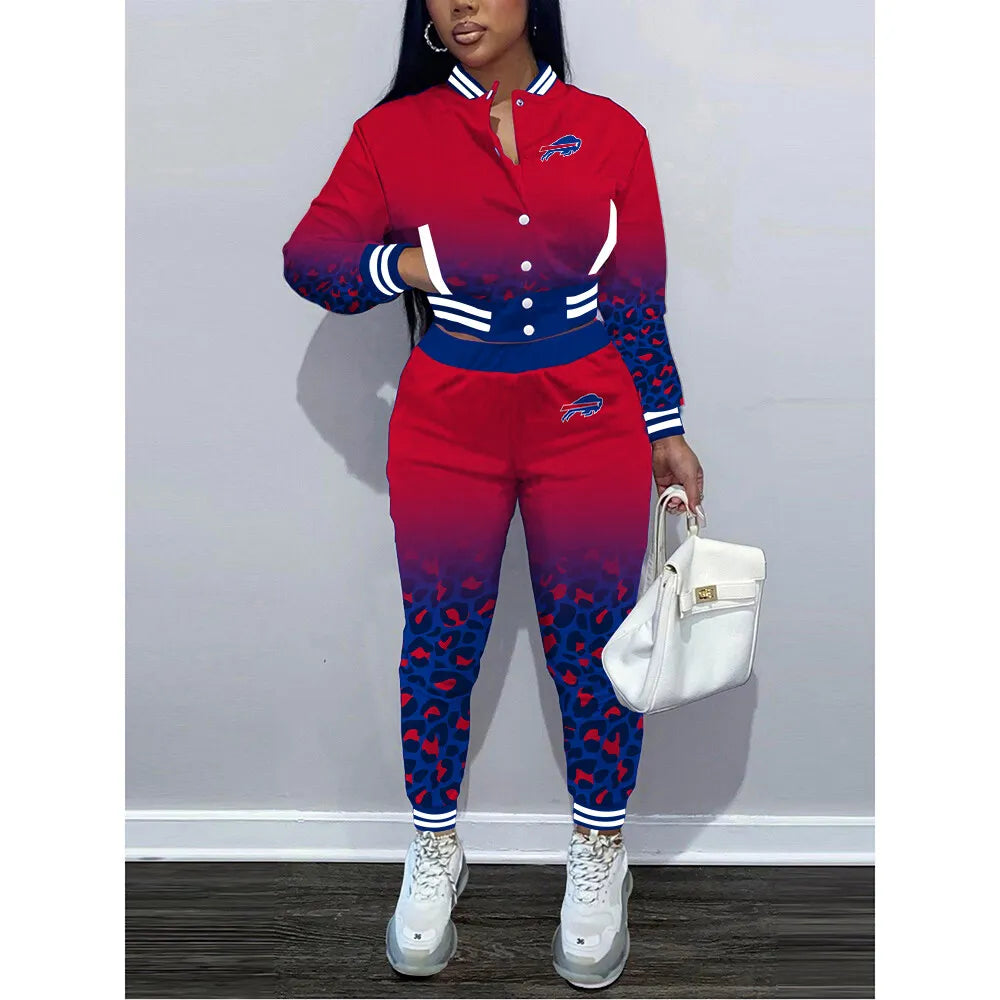 Buffalo Bills Women’s Outfits Varsity Jacket Crop Tops Sweatpants Tracksuit 04