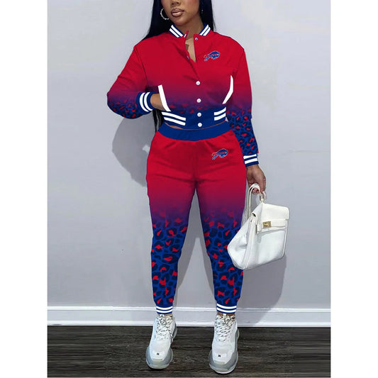Buffalo Bills Women’s Outfits Varsity Jacket Crop Tops Sweatpants Tracksuit 04