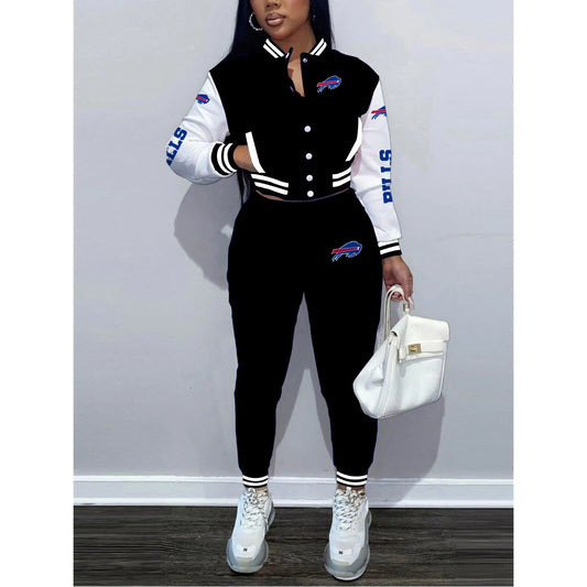 Buffalo Bills Women’s Outfits Varsity Jacket Crop Tops Sweatpants Tracksuit 05