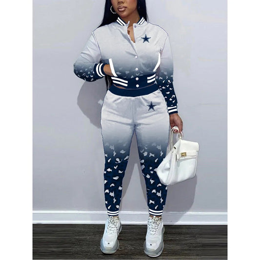 Dallas Cowboys Women’s Outfits Varsity Jacket Crop Tops Sweatpants Tracksuit 14