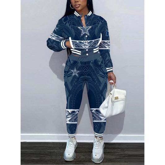 Dallas Cowboys Women’s Outfits Varsity Jacket Crop Tops Sweatpants Tracksuit 16