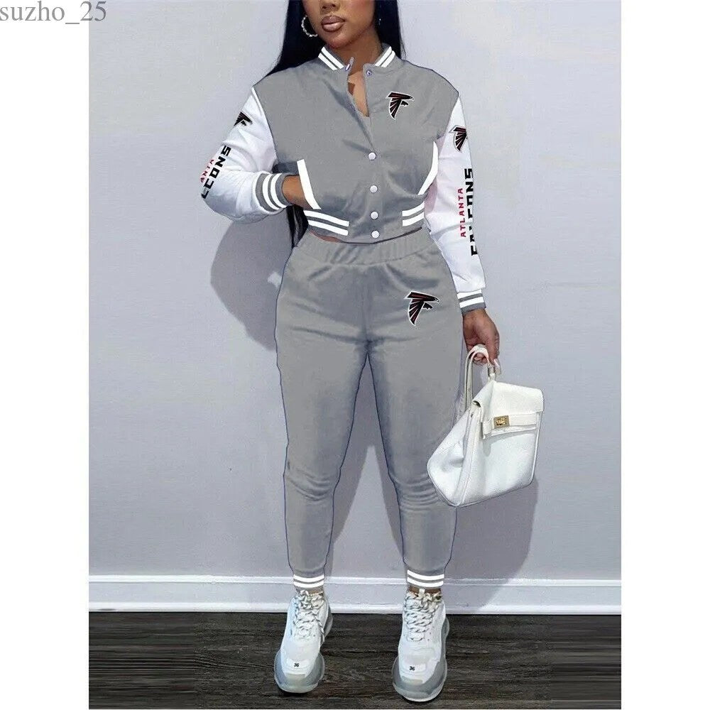 Atlanta Falcons Women’s Outfits Varsity Jacket Crop Tops Sweatpants Tracksuit 17