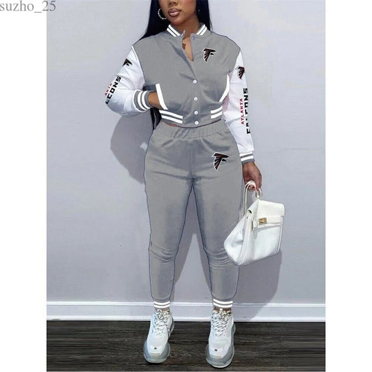 Atlanta Falcons Women’s Outfits Varsity Jacket Crop Tops Sweatpants Tracksuit 17