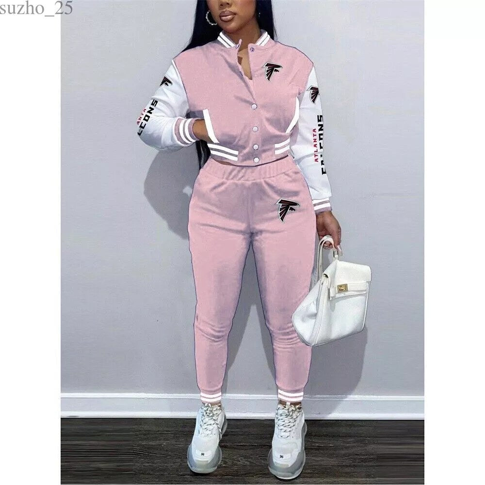 Atlanta Falcons Women’s Outfits Varsity Jacket Crop Tops Sweatpants Tracksuit 19